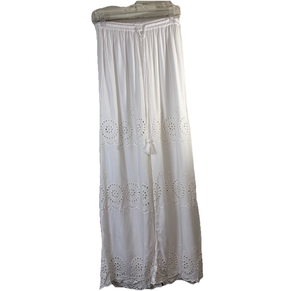 Kiwi & Punch Cotton Eyelet Pants Size Lg Women's White Wide Leg.  EUC